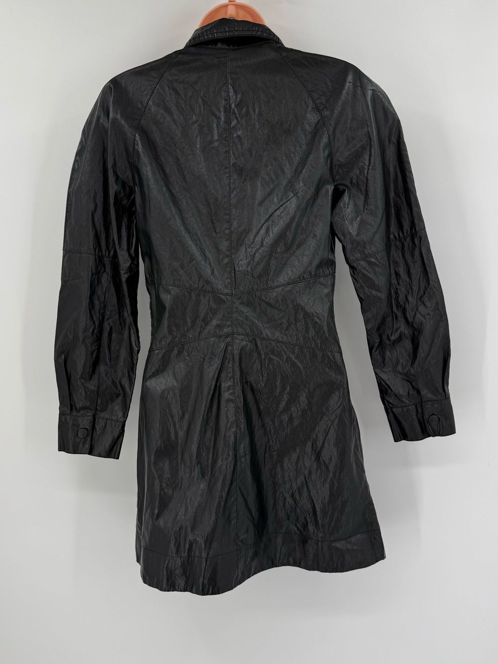 Zara Faux Leather Button Down Shirt Dress Snap Front | Black | XS - Picture 5 of 9